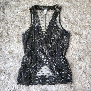 Clotheshead Knit Distressed Sleeveless Cardigan Dark Charcoal Gray